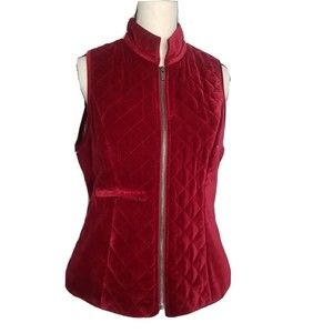 ELIZABETH ROBERTS  Red Velvet Quilted vest jacket  Size Large